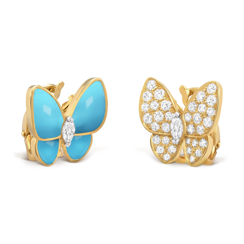 18K Two Butterfly Turquoise Earrings