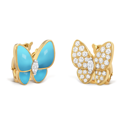 18K Two Butterfly Turquoise Earrings