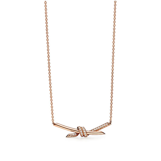 18K T Knot Pendant Diamond Necklace