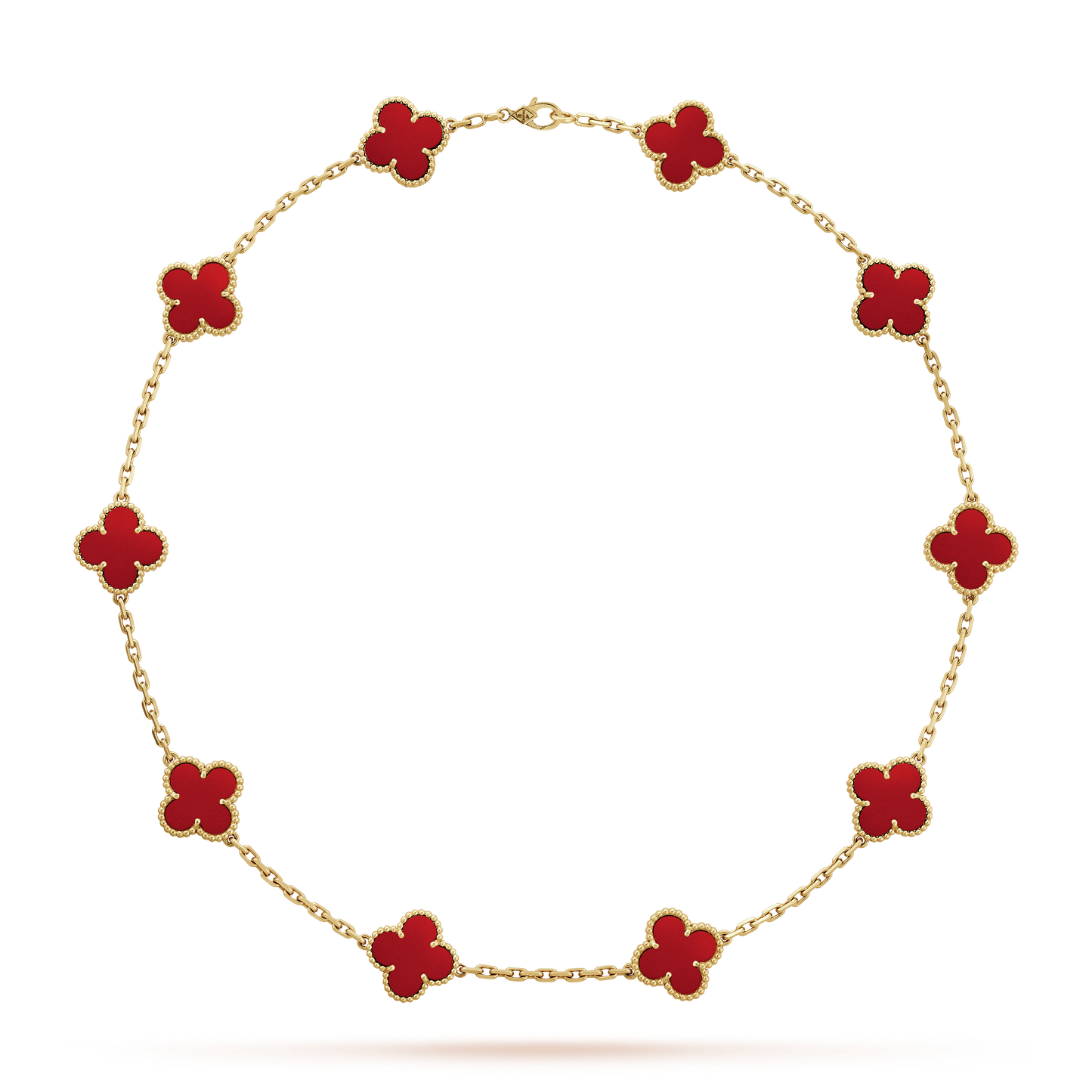 18K Vintage Alhambra Carnelian 10 Motifs Necklace