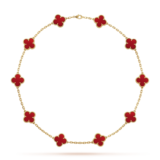 18K Vintage Alhambra Carnelian 10 Motifs Necklace