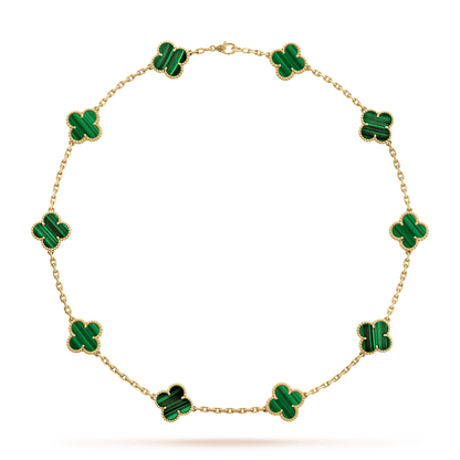 18K Vintage Alhambra Malachite 10 Motifs Necklace