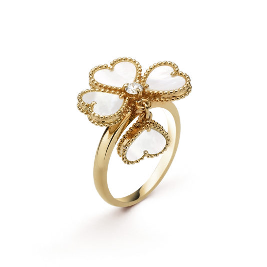 18K Sweet Alhambra Effeuillage Pearls Ring