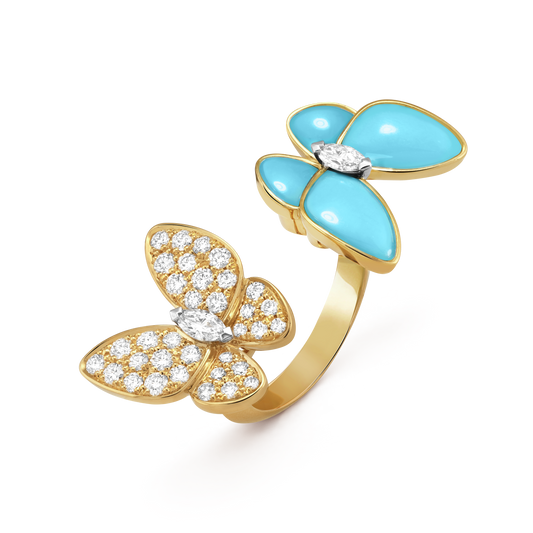 18K Two Butterfly Between the Finger Turquoise Ring