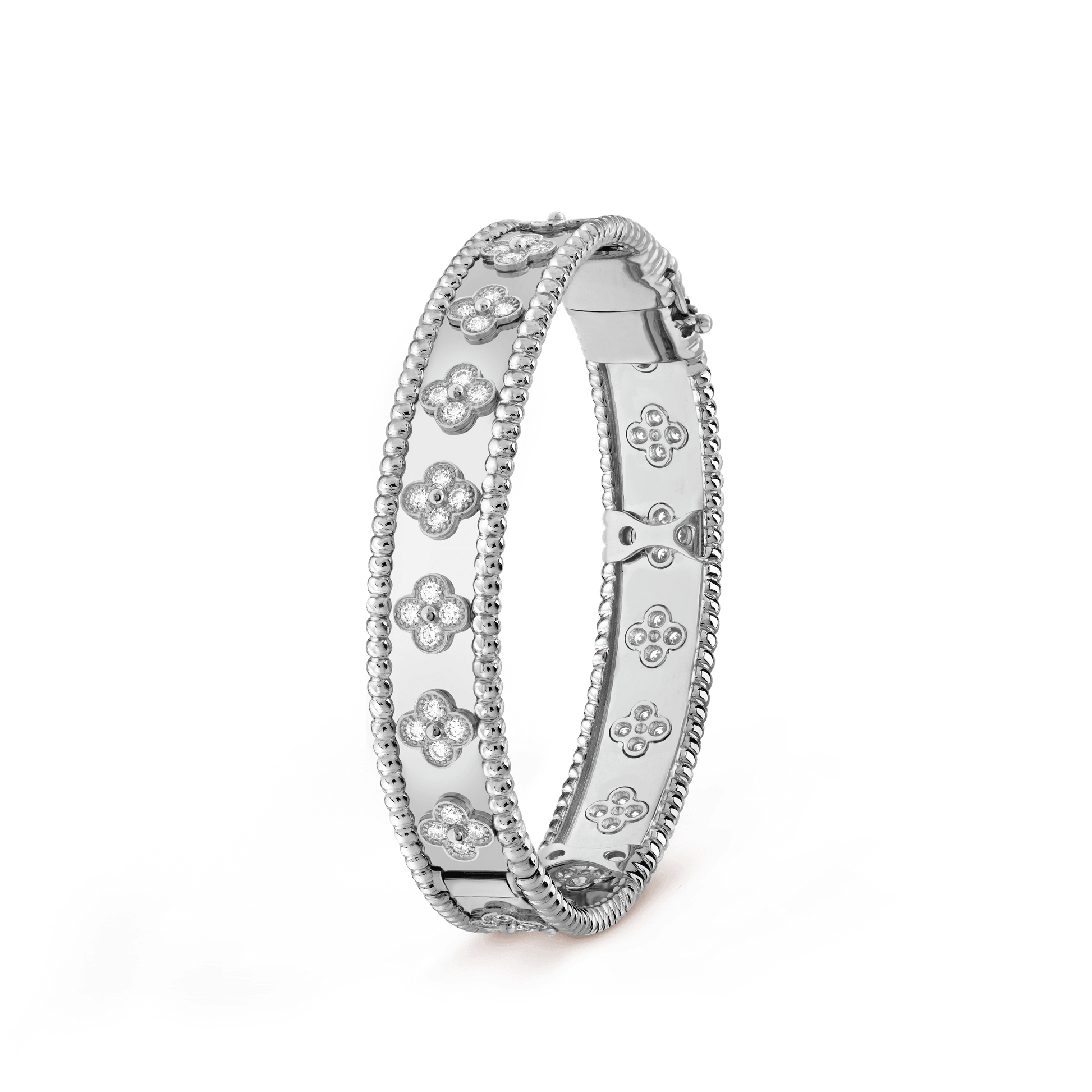 18K White Gold Perlée Clovers Bracelet