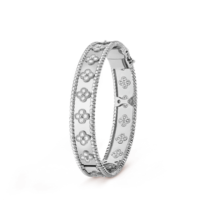 18K White Gold Perlée Clovers Bracelet