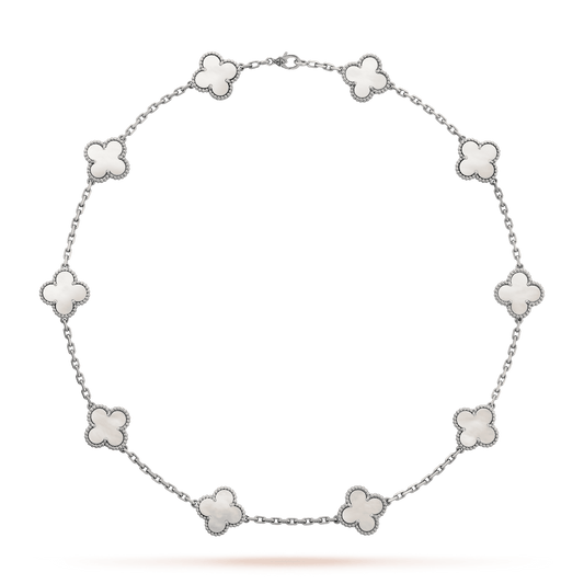 18K Vintage Alhambra Pearl 10 Motifs Necklace