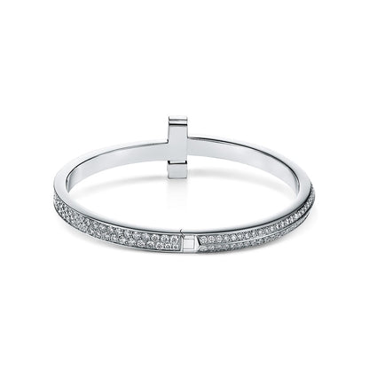 18K T1 Wide Diamond Hinged Bangle Bracelet