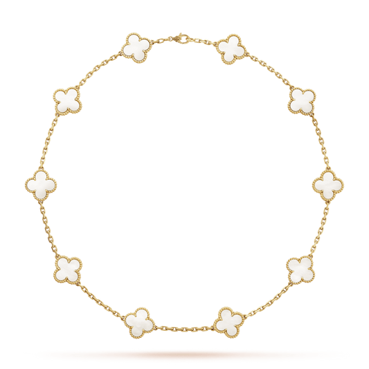 18K Vintage Alhambra Pearl 10 Motifs Necklace