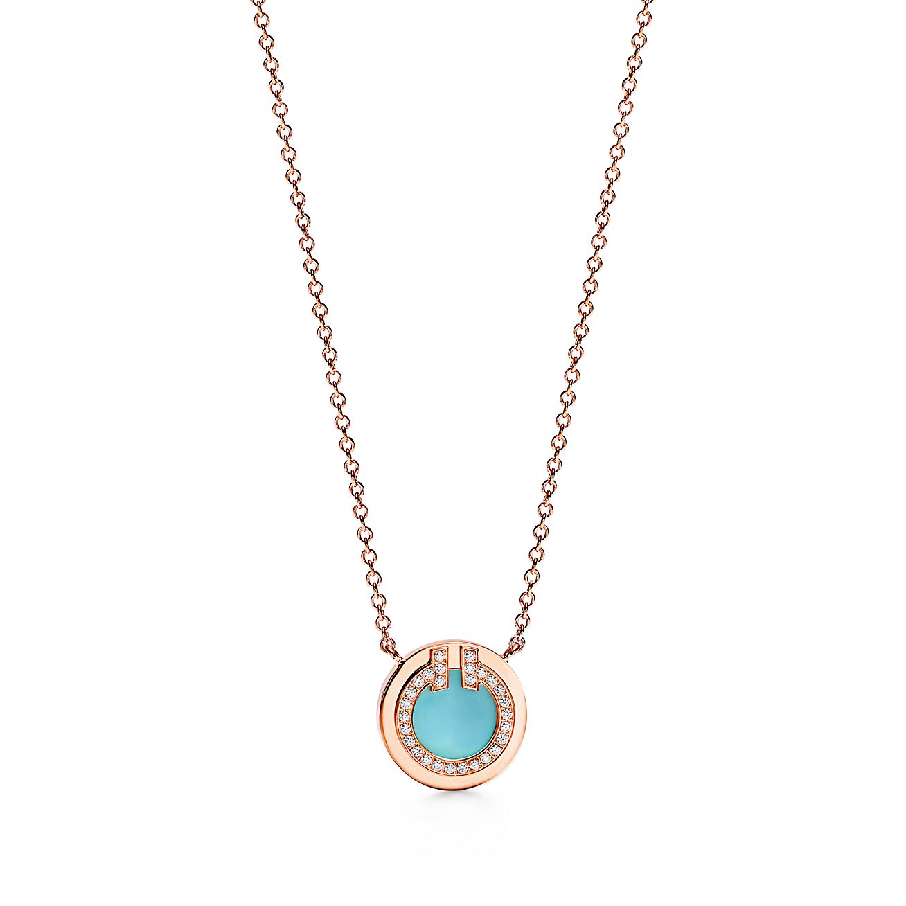 18K T Diamond & Turquoise Circle Pendant Necklace