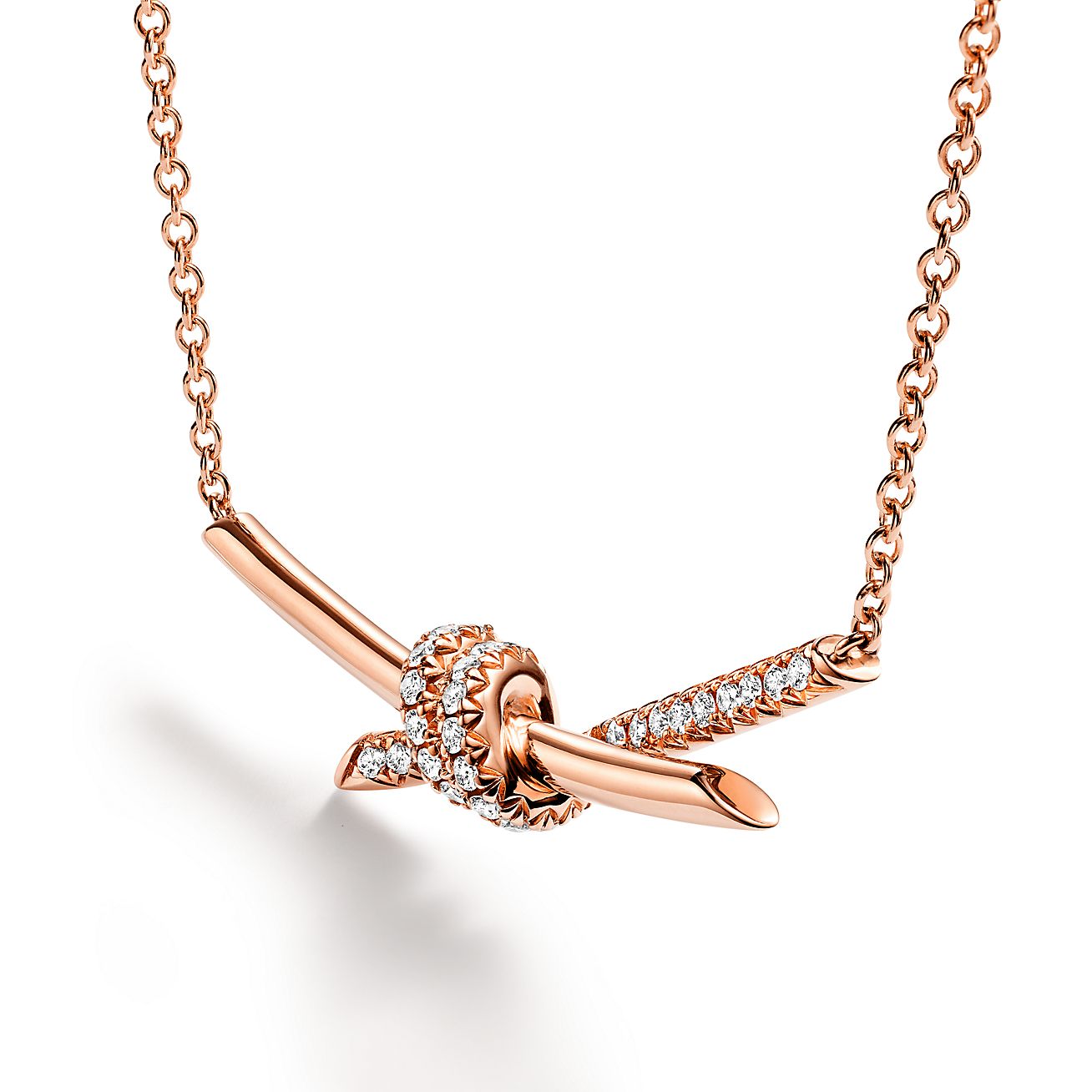 18K T Knot Pendant Diamond Necklace