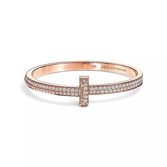 18K T1 Wide Diamond Hinged Bangle Bracelet