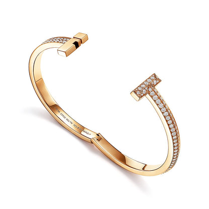 18K T1 Wide Diamond Hinged Bangle Bracelet