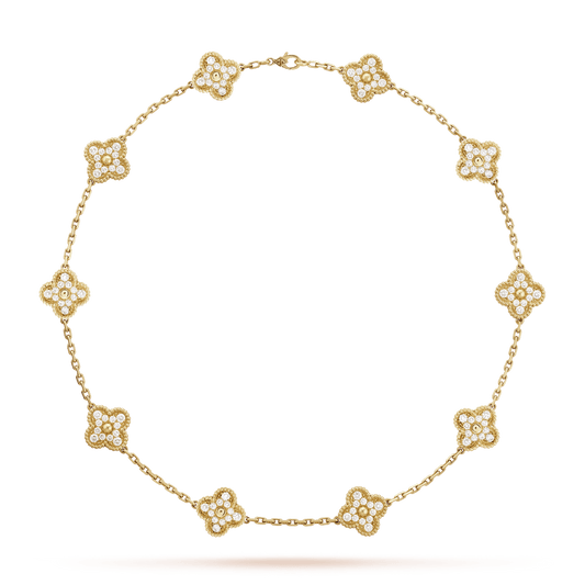 18K Vintage Alhambra Diamonds 10 Motifs Necklace