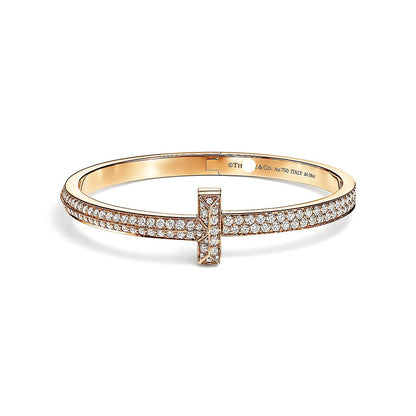 18K T1 Wide Diamond Hinged Bangle Bracelet