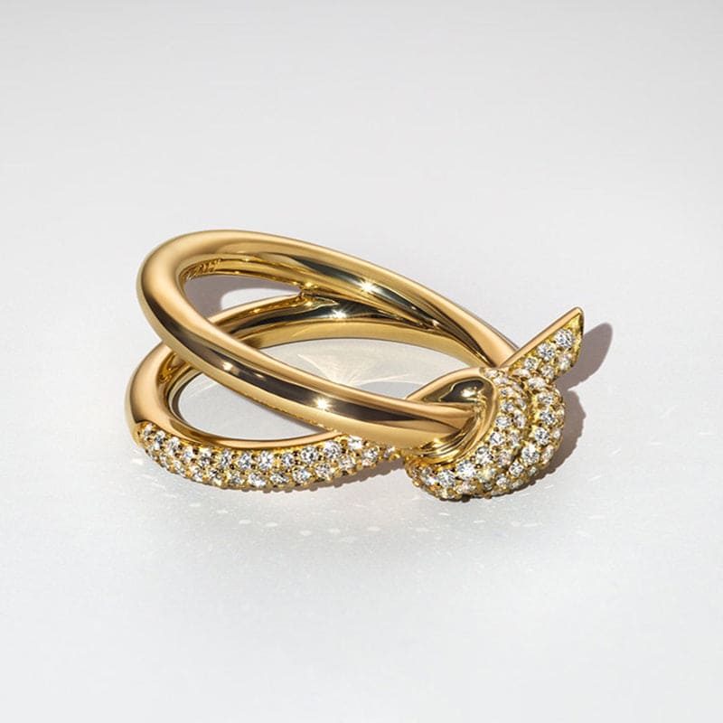 18K Yellow Gold Knot Double Row Diamonds Ring