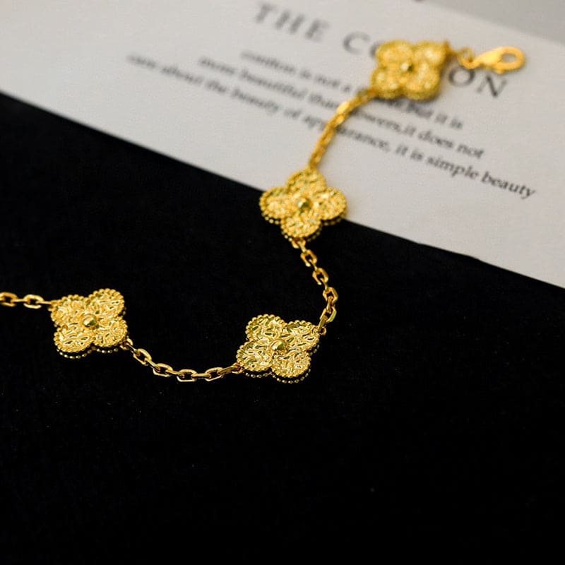 18K Yellow Gold Five Motifs Clover Bracelet