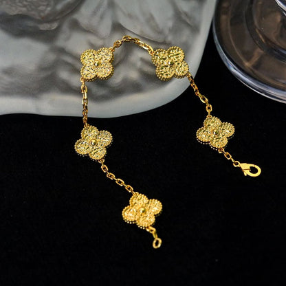 18K Yellow Gold Five Motifs Clover Bracelet