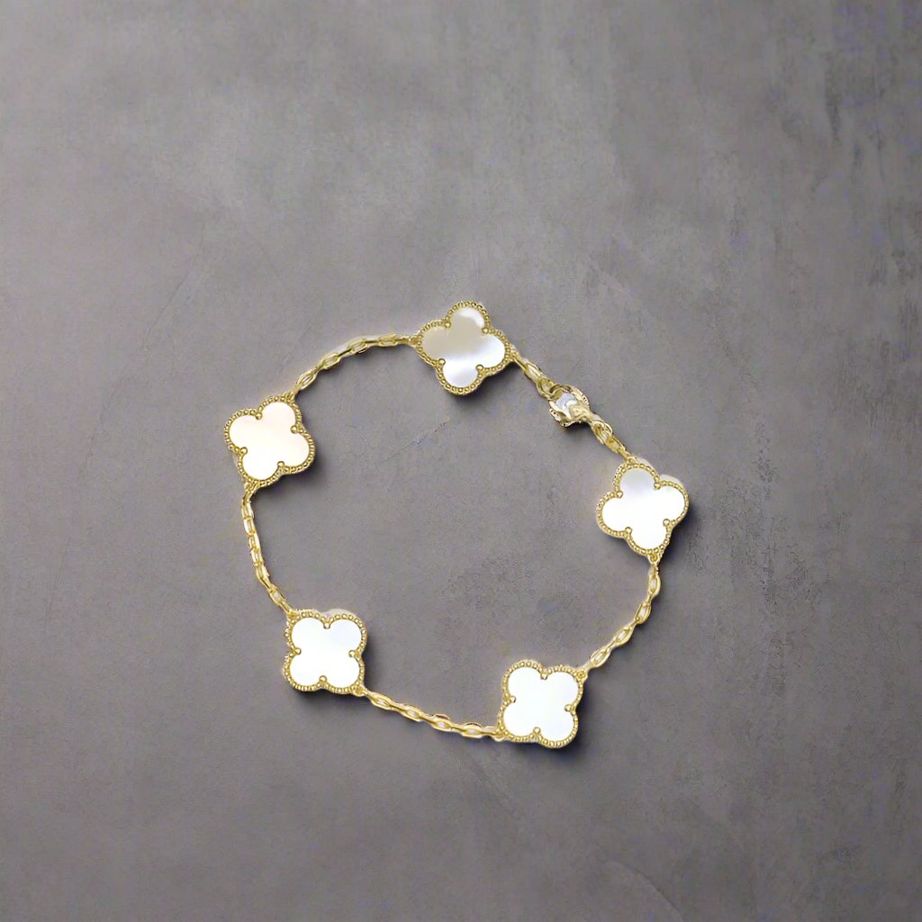 18K Vintage Alhambra Five Motifs Pearl Bracelet