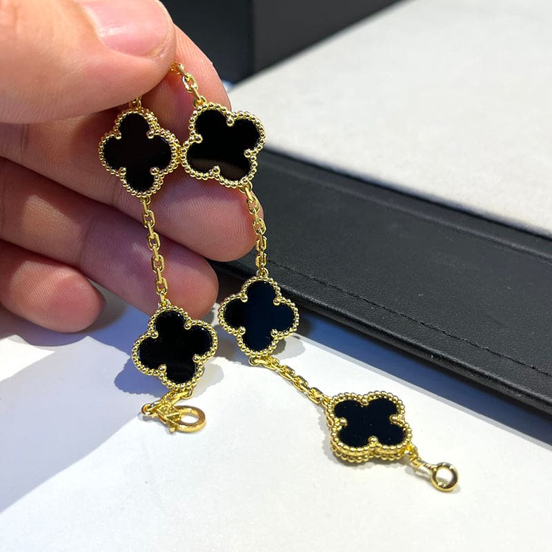 18K Vintage Alhambra Five Motifs Black Clover Bracelet