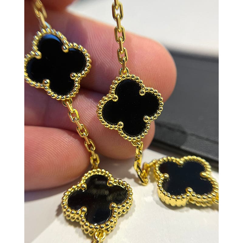 18K Vintage Alhambra Five Motifs Black Clover Bracelet