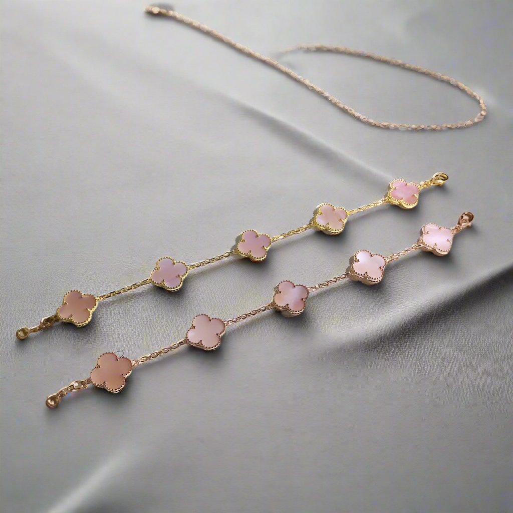 18K Vintage Alhambra Five Motifs Pink Opal Bracelet