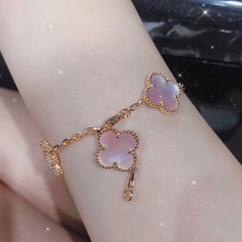 18K Vintage Alhambra Five Motifs Pink Opal Bracelet