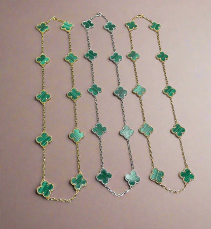 18K Vintage Alhambra Malachite 10 Motifs Necklace