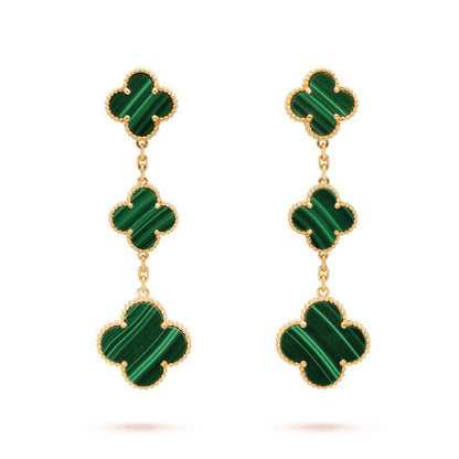 18k Magic Alhambra Three Malachite Motifs Earrings