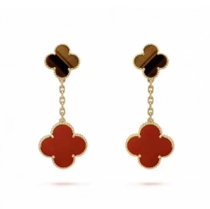 18k Magic Alhambra Carnelian & Tiger Eye Earrings