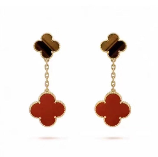 18k Magic Alhambra Carnelian & Tiger Eye Earrings