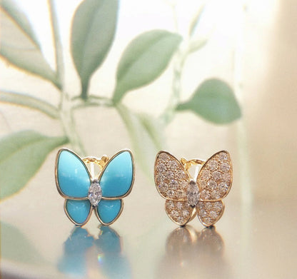 18K Two Butterfly Turquoise Earrings