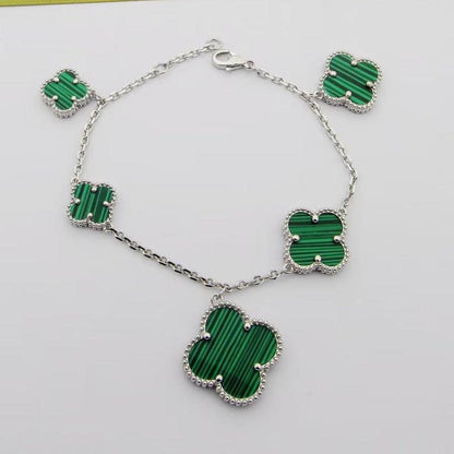 18K Magic Alhambra Five Malachite Motifs Clover Bracelet