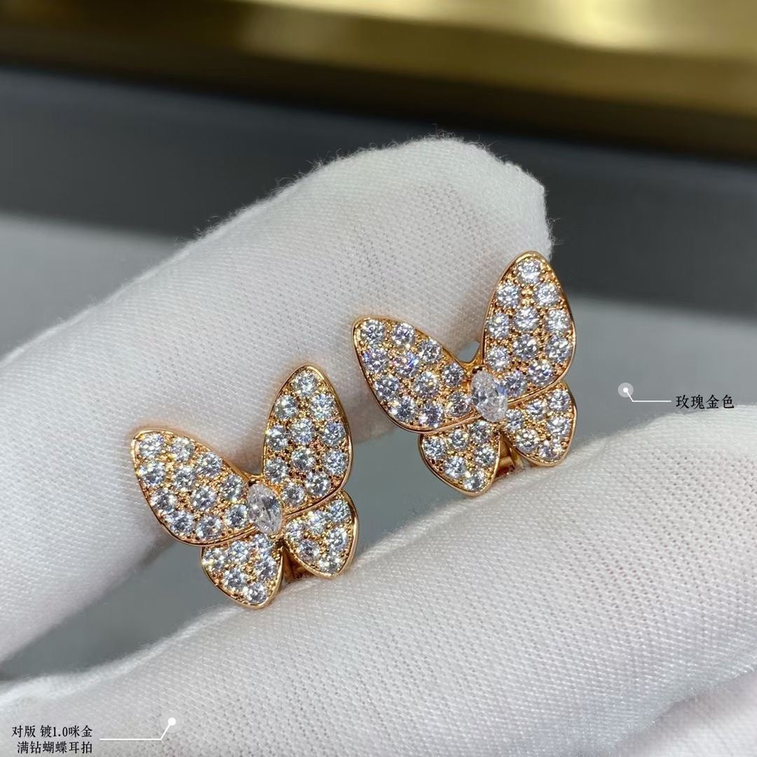 18K Two Butterfly Diamonds Earrings