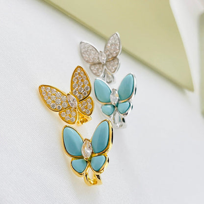 18K Two Butterfly Turquoise Earrings