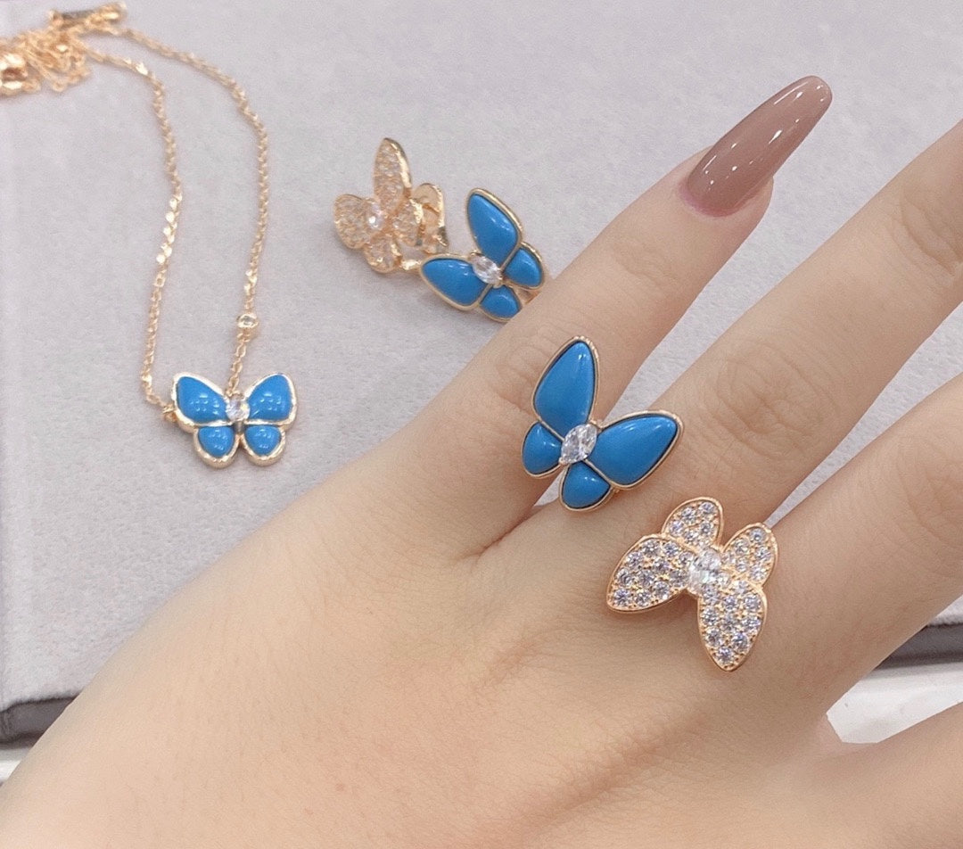 18K Two Butterfly Between the Finger Turquoise Ring