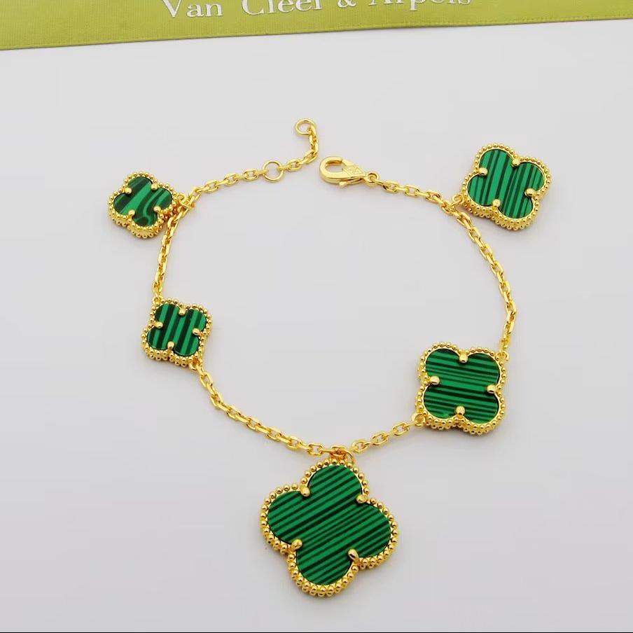 18K Magic Alhambra Five Malachite Motifs Clover Bracelet