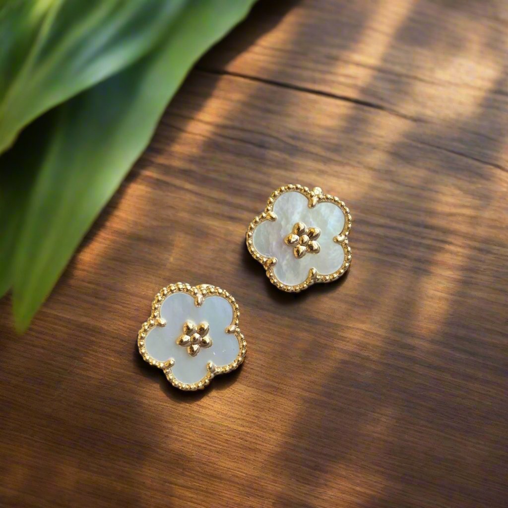 18K Lucky Spring Plum Blossom Earrings