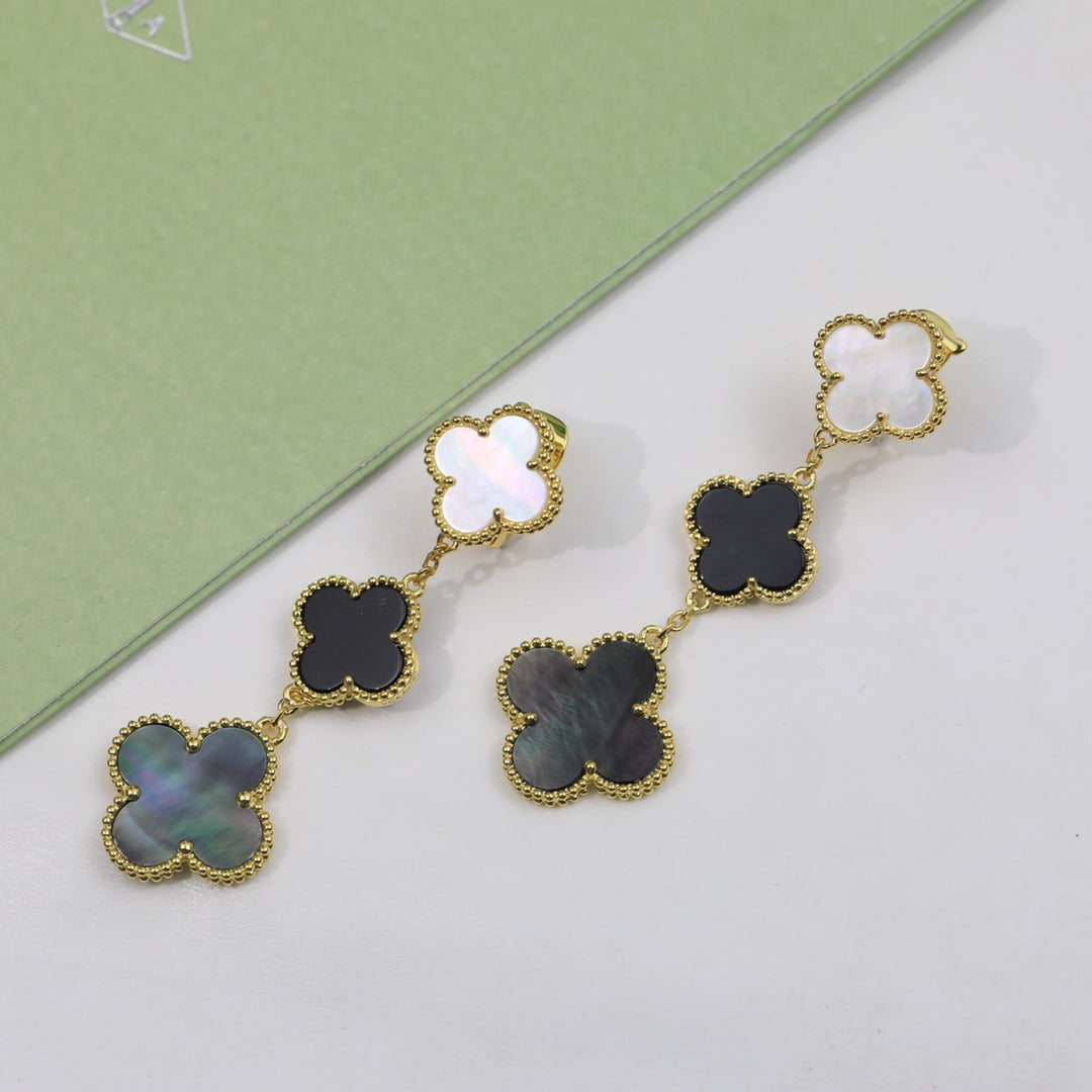 18K Magic Alhambra Three Pearls Motifs Earrings