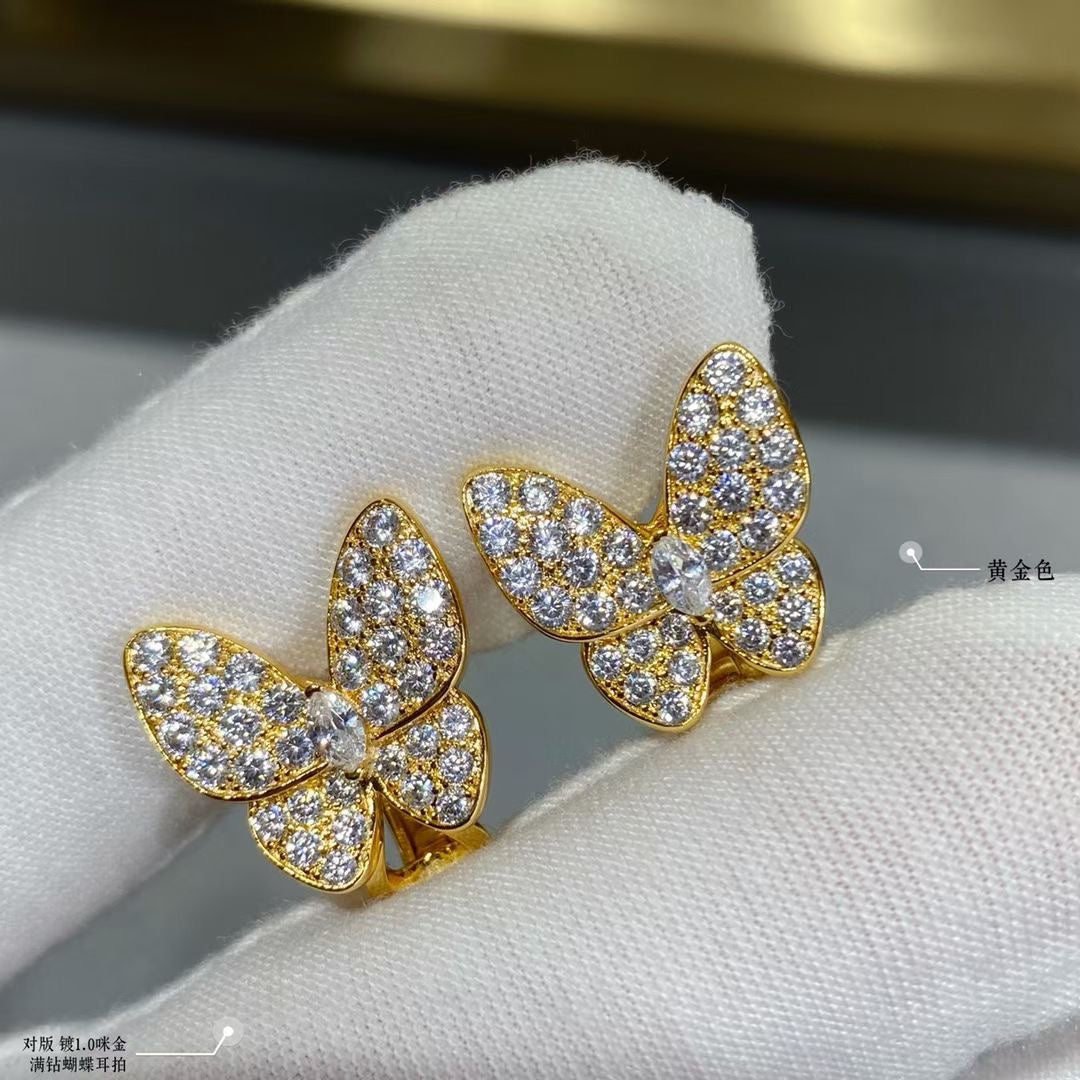 18K Two Butterfly Diamonds Earrings