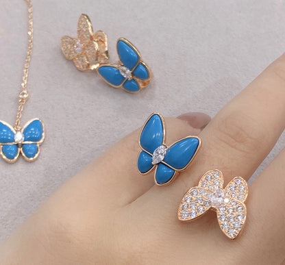 18K Two Butterfly Between the Finger Turquoise Ring