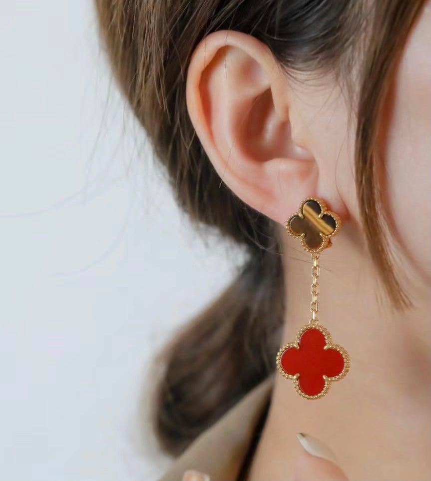 18K Magic Alhambra Carnelian & Tiger Eye Earrings