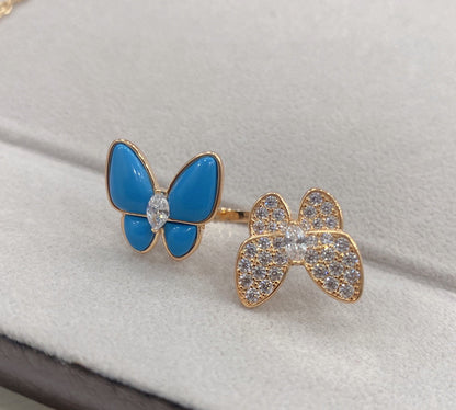 18K Two Butterfly Between the Finger Turquoise Ring